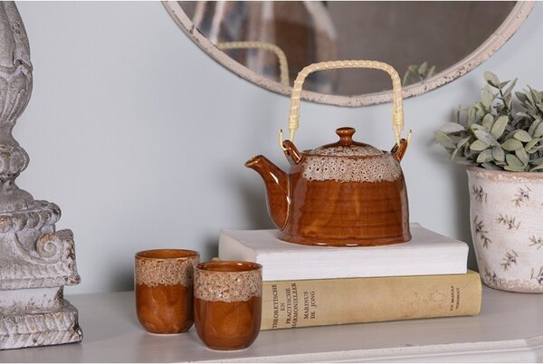 Hnedočervená porcelánová kanvička na čaj - 14*12*12 cm / 0,75L - Clayre & Eef