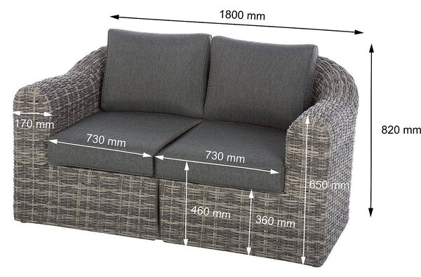 DEOKORK Ratanová lavica pre 2 osoby BORNEO LUXURY (sivá)