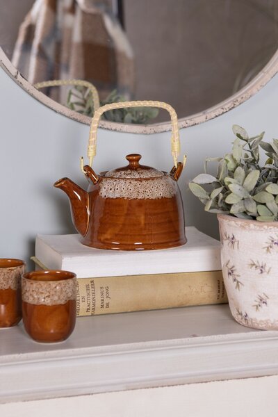 Hnedočervená porcelánová kanvička na čaj - 14*12*12 cm / 0,75L - Clayre & Eef