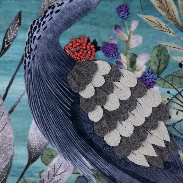 Modrý ručne vyrobený vankúš s volavkou Heron - 45*45*10cm - Mars & More