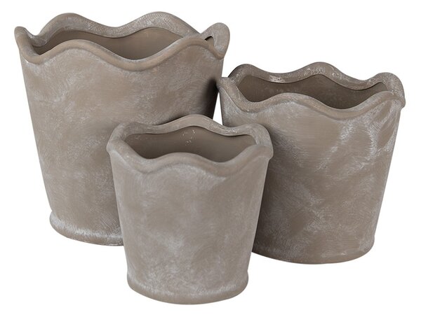 Šedý keramický obal na kvetináč s vlnitým okrajom M - Ø 16*14 cm - Clayre & Eef