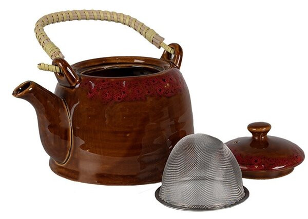 Hnedočervená porcelánová kanvička na čaj - 14*12*12 cm / 0,75L - Clayre & Eef