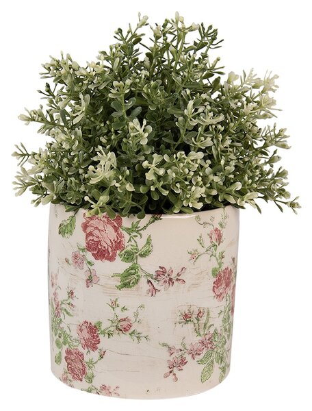 Béžový keramický obal na kvetináč s ružami Rosalina M - Ø 14*13 cm - Clayre & Eef