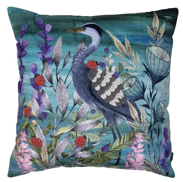 Modrý ručne vyrobený vankúš s volavkou Heron - 45*45*10cm - Mars & More