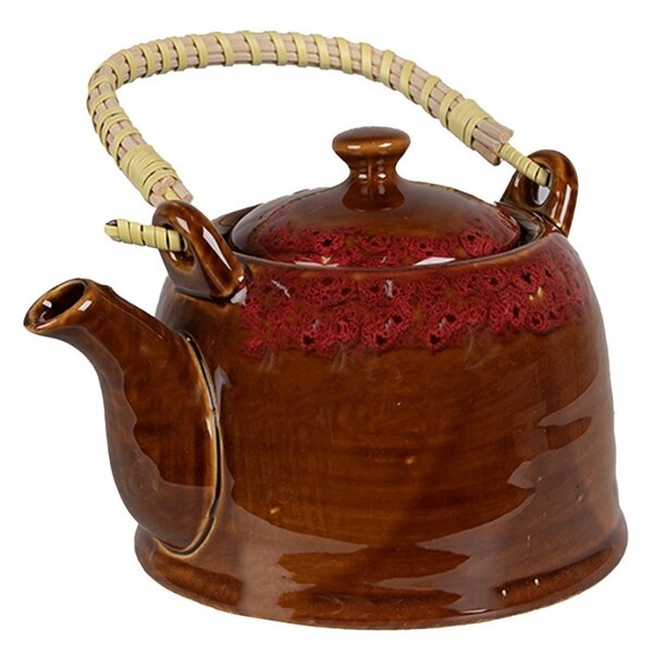 Hnedočervená porcelánová kanvička na čaj - 14*12*12 cm / 0,75L - Clayre & Eef