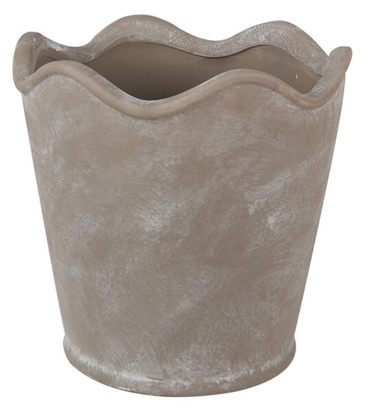 Šedý keramický obal na kvetináč s vlnitým okrajom M - Ø 16*14 cm - Clayre & Eef