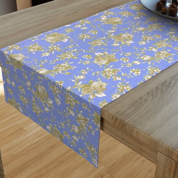 Goldea bavlnený behúň na stôl mestral - vzor zlatisté kvety na modrom 50x180 cm