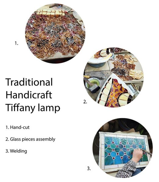 Modrá stolná lampa Tiffany Blue Ocean - Ø 40*61cm E27/max 2x60W - Clayre & Eef