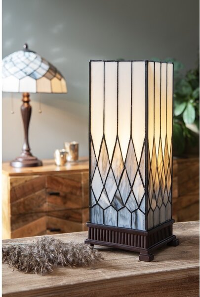 Bielo-šedá stolná lampa Tiffany Paulette - 17*17*43 cm E27/ 1*40W - Clayre & Eef