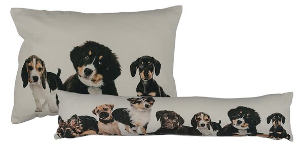 Biely bavlnený dlhý vankúš so šteniatkami Puppies - 90*20*10cm - Mars & More