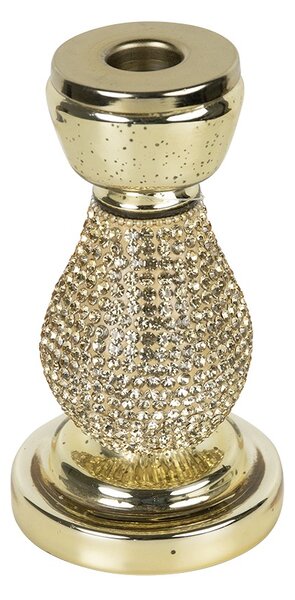 Zlatý sklenený svietnik s kamienkami Rhinestone gold M - 16 cm - Mars & More