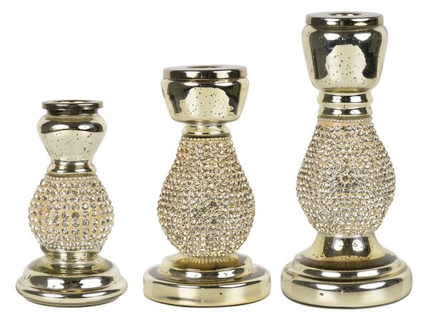 Zlatý sklenený svietnik s kamienkami Rhinestone gold M - 16 cm - Mars & More