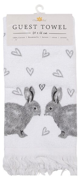 Biely froté kuchynský uterák s králikmi a srdiečkami Bunnies in Love I - 40*66 cm - Clayre & Eef