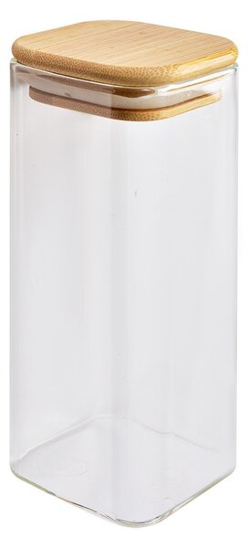 Sklenená úložná nádoba s bambusovým viečkom - 6*6*15 cm - Clayre & Eef