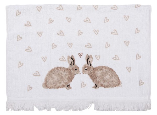 Biely froté kuchynský uterák s králikmi a srdiečkami Bunnies in Love - 40*66 cm - Clayre & Eef