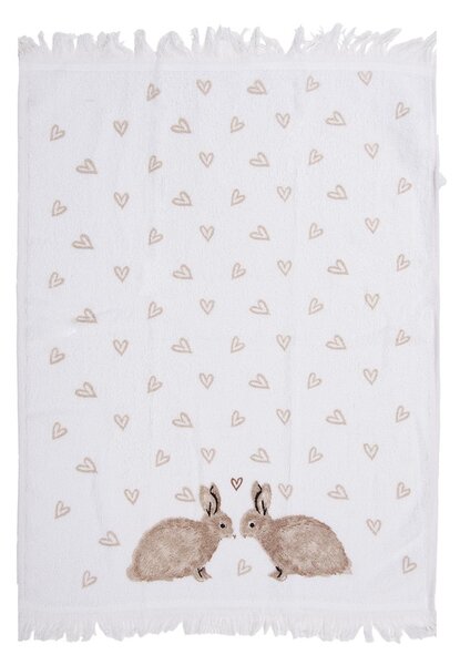 Biely froté kuchynský uterák s králikmi a srdiečkami Bunnies in Love - 40*66 cm - Clayre & Eef