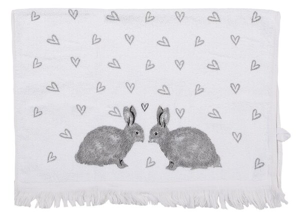 Biely froté kuchynský uterák s králikmi a srdiečkami Bunnies in Love I - 40*66 cm - Clayre & Eef