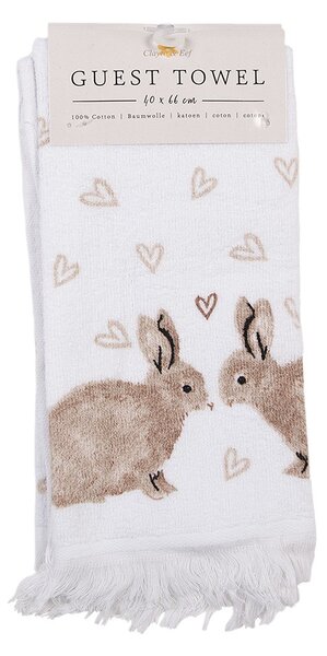 Biely froté kuchynský uterák s králikmi a srdiečkami Bunnies in Love - 40*66 cm - Clayre & Eef