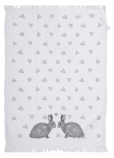Biely froté kuchynský uterák s králikmi a srdiečkami Bunnies in Love I - 40*66 cm - Clayre & Eef