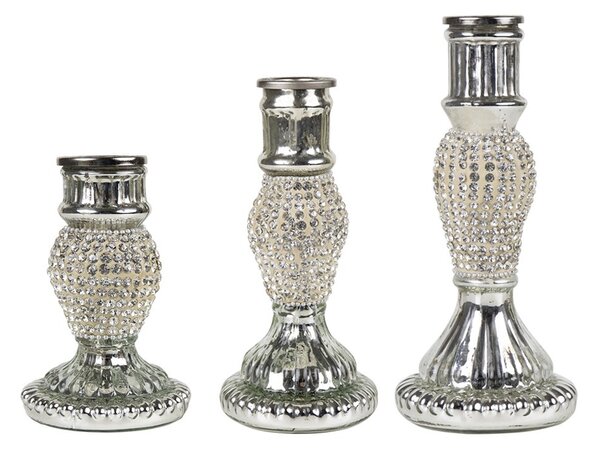 Strieborný sklenený svietnik s kamienkami Rhinestone silver S - 10 cm - Mars & More