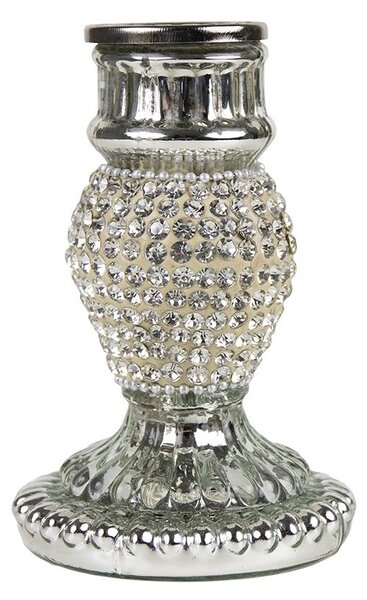 Strieborný sklenený svietnik s kamienkami Rhinestone silver S - 10 cm - Mars & More