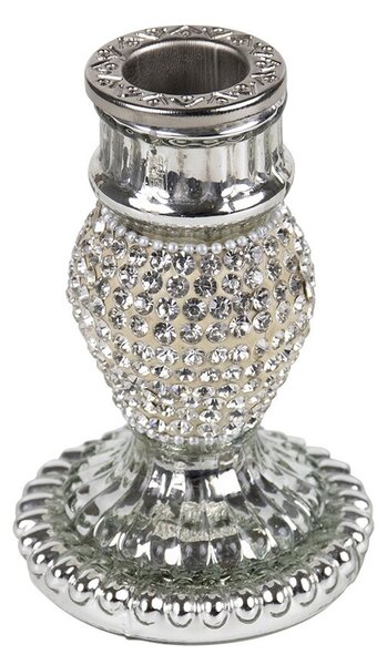 Strieborný sklenený svietnik s kamienkami Rhinestone silver S - 10 cm - Mars & More
