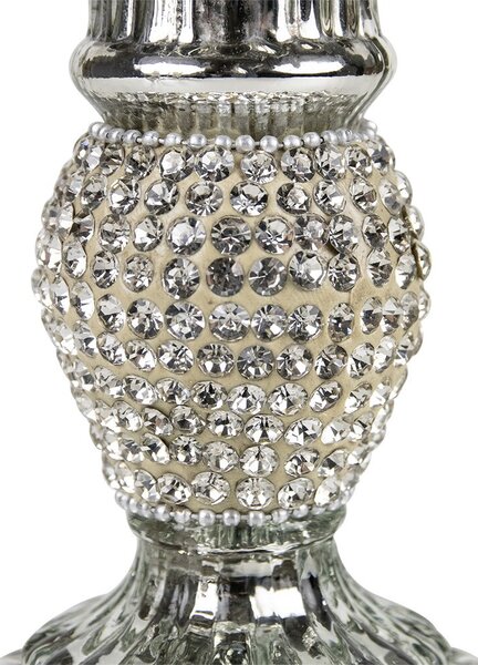 Strieborný sklenený svietnik s kamienkami Rhinestone silver S - 10 cm - Mars & More