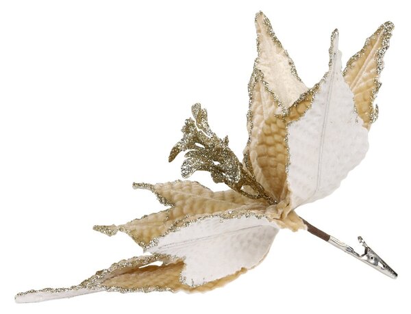 Jantárová vianočná ozdoba kvetina hviezda na klipe - 25*6 cm - Chic Antique