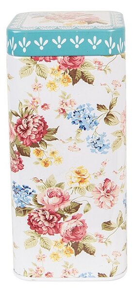 Biela plechová dóza s vekom a kvetmi - 7*7*15 cm - Clayre & Eef