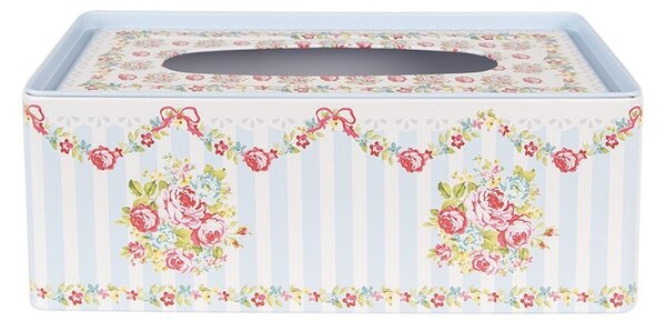Modrý kovový obal na vreckovky s kvetmi ruží Rossai - 23*13*10 cm - Clayre & Eef