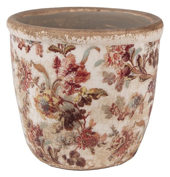 Béžový keramický obal na kvetináč s kvetmi Flovia S - Ø 11*11 cm - Clayre & Eef