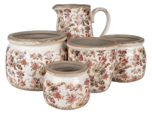 Béžový keramický obal na kvetináč s kvetmi Flovia S - Ø 11*11 cm - Clayre & Eef