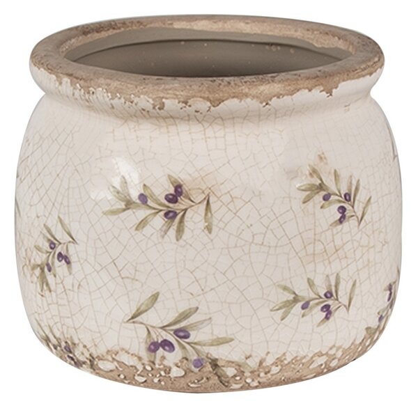 Béžový antik obal na kvetináč s olivami Olive Fields M - Ø 12*10 cm - Clayre & Eef