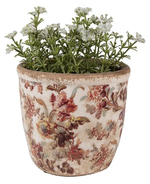 Béžový keramický obal na kvetináč s kvetmi Flovia S - Ø 11*11 cm - Clayre & Eef