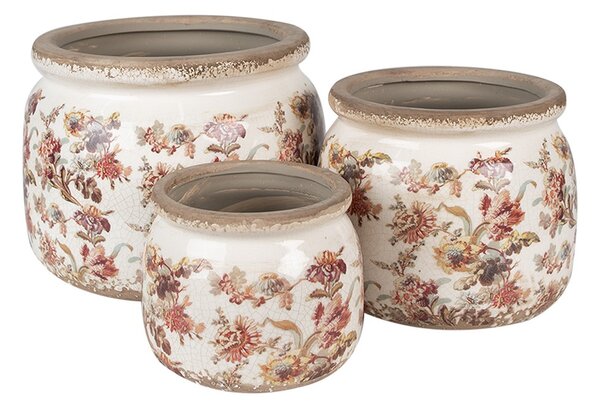 Béžový keramický obal na kvetináč s kvetmi Flovia M - Ø 12*10 cm - Clayre & Eef