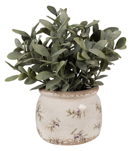 Béžový antik obal na kvetináč s olivami Olive Fields M - Ø 12*10 cm - Clayre & Eef