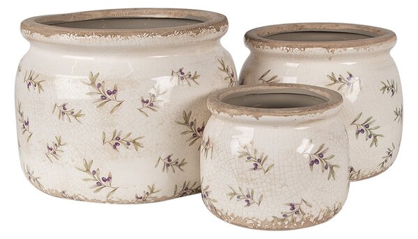 Béžový antik obal na kvetináč s olivami Olive Fields M - Ø 12*10 cm - Clayre & Eef