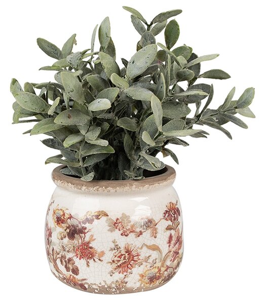 Béžový keramický obal na kvetináč s kvetmi Flovia M - Ø 12*10 cm - Clayre & Eef