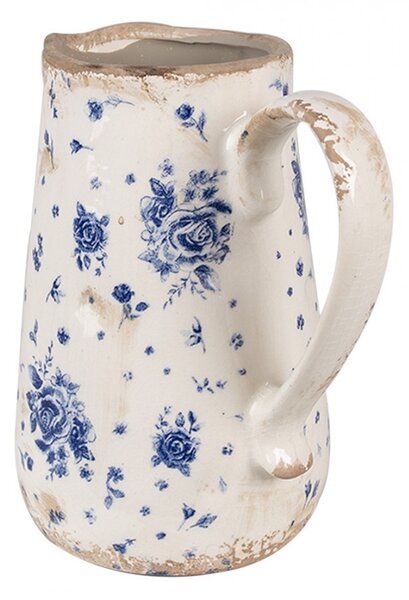 Béžový keramický džbán s modrými ružami Rose blue - 16*12*18 cm - Clayre & Eef