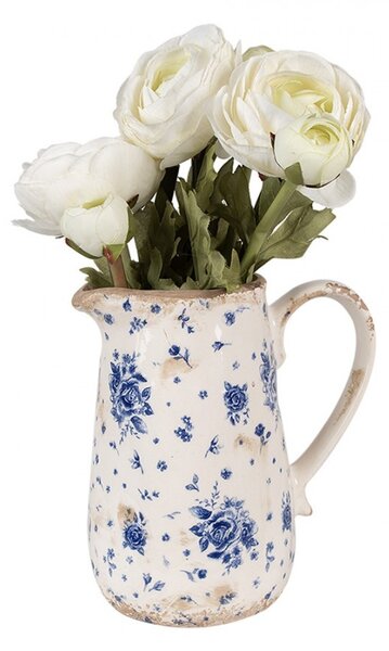 Béžový keramický džbán s modrými ružami Rose blue - 16*12*18 cm - Clayre & Eef