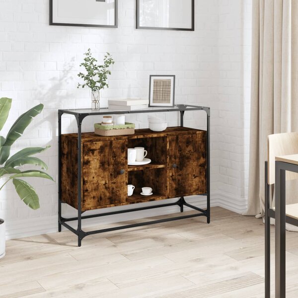 Komoda sklenená doska dymový dub 98x35x81 cm kompozitné drevo