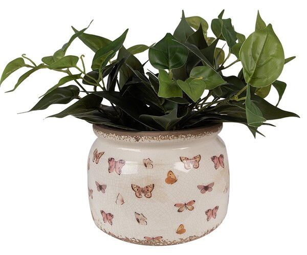 Béžový antik obal na kvetináč s motýlikmi Butterfly Paradise L - Ø 20*15 cm - Clayre & Eef