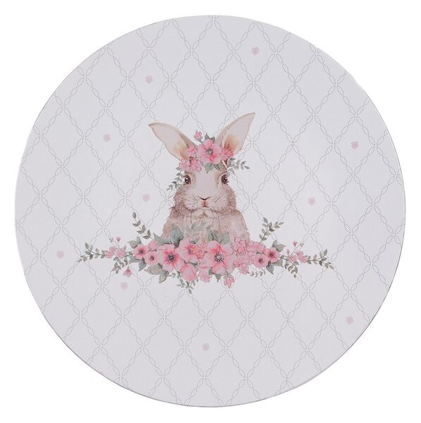 Biely servírovací tanier s králikom Floral Easter Bunny - Ø 33*1 cm - Clayre & Eef