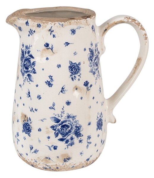 Béžový keramický džbán s modrými ružami Rose blue - 16*12*18 cm - Clayre & Eef