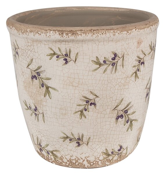 Béžový antik obal na kvetináč s olivami Olive Fields M - Ø 14*13 cm - Clayre & Eef