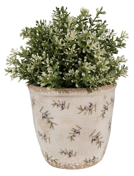 Béžový antik obal na kvetináč s olivami Olive Fields M - Ø 14*13 cm - Clayre & Eef