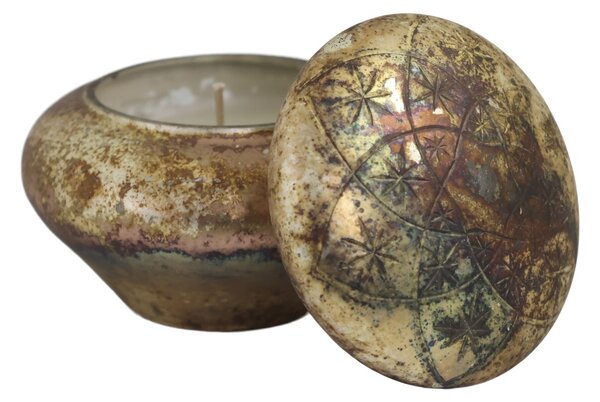 Strieborno-medená antik sklenená dóza s voňajúcou sviečkou - Ø 9*9 cm / 9h - Chic Antique