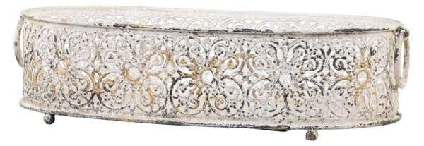 Krémový dekoračný kovový podnos / svietnik Lace - 17*9,5 cm - Chic Antique