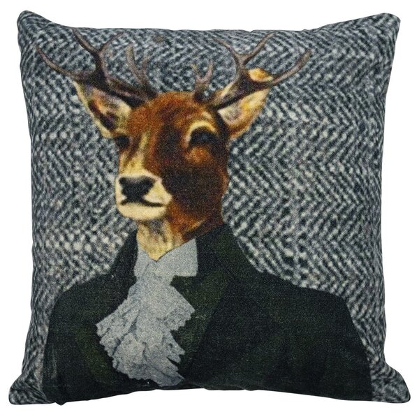 Šedý zamatový vankúš s jeleňom Fleury Deer - 50*50*15cm - Mars & More