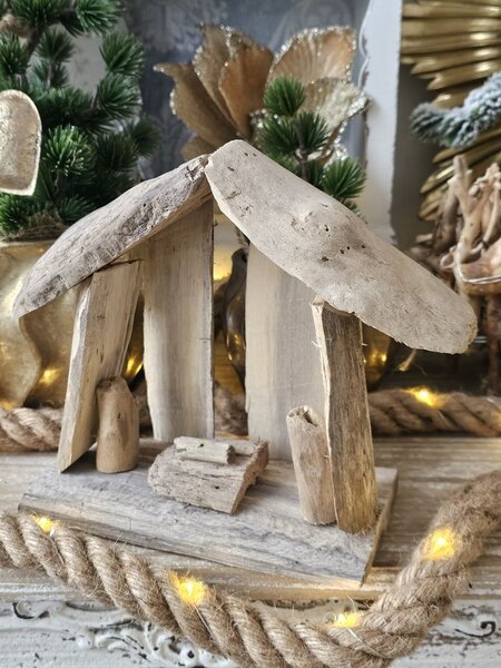 Prírodný drevený Betlehem s postavičkami Nativity wood - 15*13*12 cm - J-Line by Jolipa